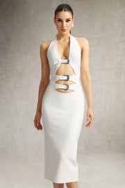 Viane Halter Cut Out Metal Buckle Bandage Midi Dress